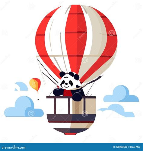 Panda In Hot Air Balloon Vector Illustration In Flat Style Stock Vector Illustration Of