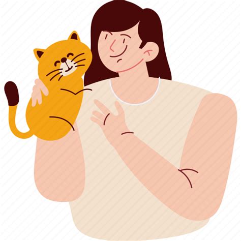 Woman Cat Pet Ginger Animal Smile Illustration Download On