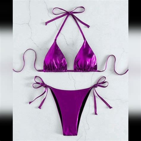 SHEIN Swim Purple Metallic Bikini 2 Piece Sting Bikini Metallic