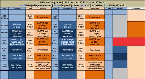 Schedule Shogun Dojo