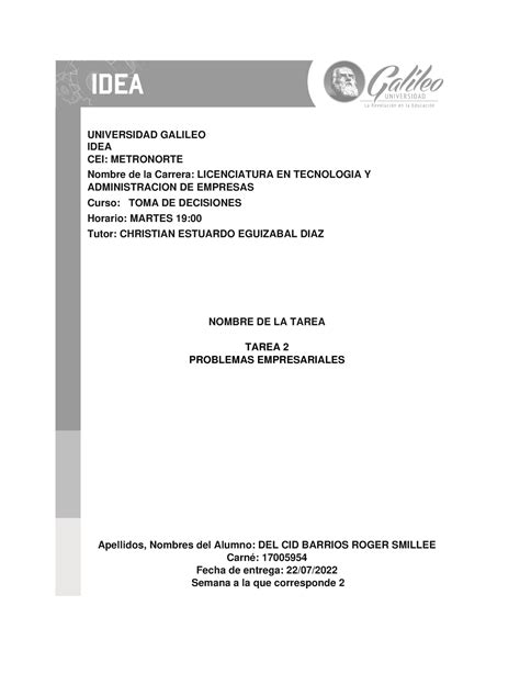 Toma De Decisiones Tarea Nuevo Universidad Galileo Idea Cei