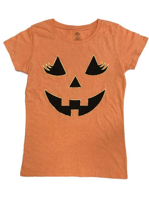 Way To Celebrate Womens Halloween Pumpkin Face T Shirt Orange Gold