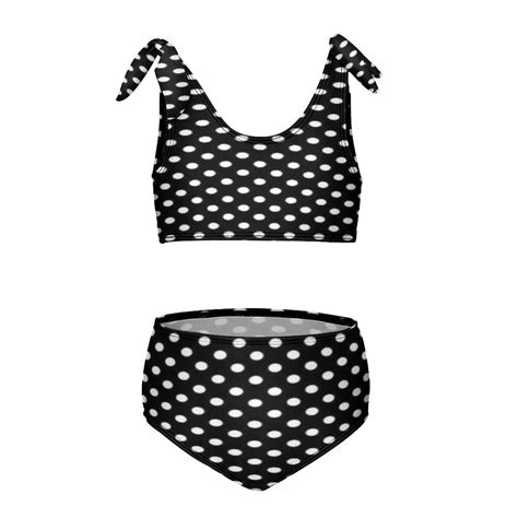 Dot Pattern Black White Girl S 2 Piece Bikini Set Beach Sport Swimsuit Swimwear 7 9Y120cm