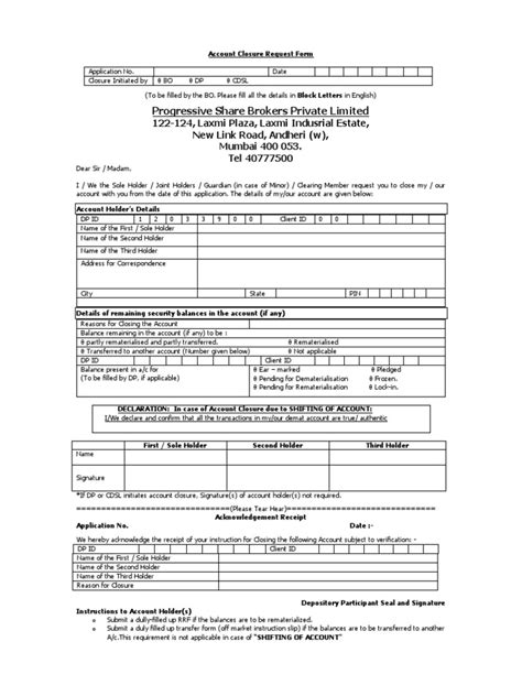 progressive closure form  service industries financial services