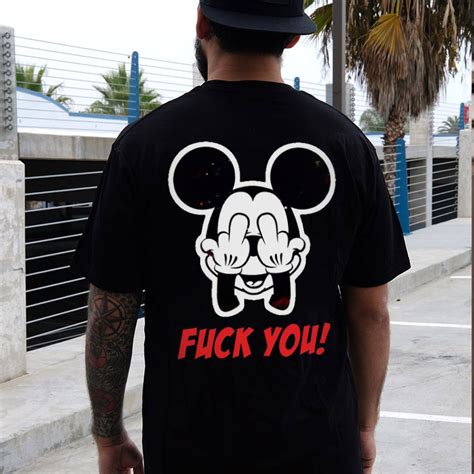 Fuck You Mickey Mouse Black Print T Shirt