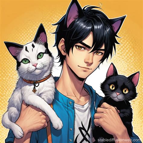 Anime Enigmatic Gamer With Cat And Dog Stable Diffusion Online
