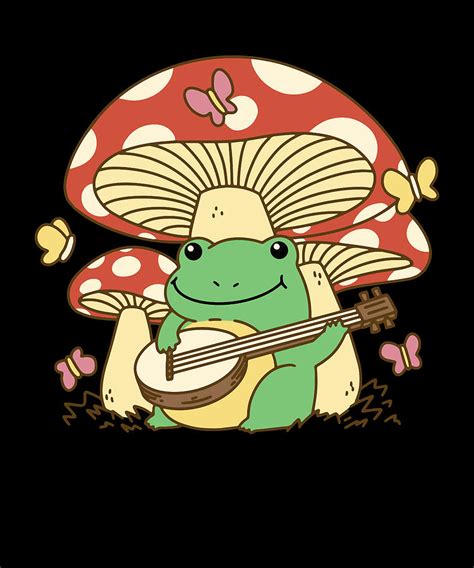 Mushroom Frog Playing Banjo Cottagecore Aesthetic Digital Art By Fuzius