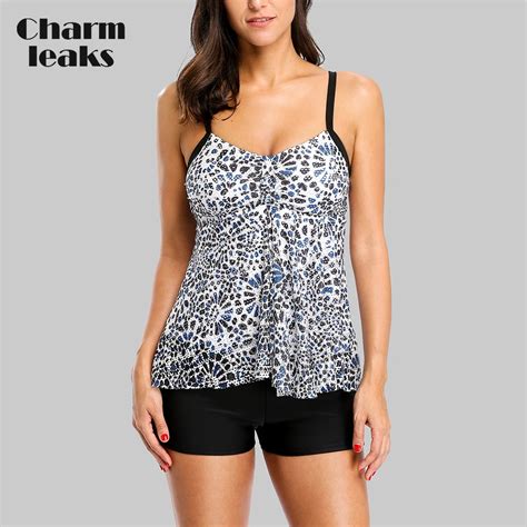 Charmleaks Tankini Set Women Swimsuits Retro Floral Print Swimwear Padded Push Up Bikini Bathing