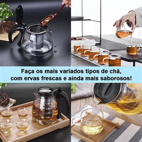 Chaleira Bule De Vidro Infusor Inox Para Ch Ml Top Chefe