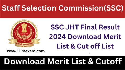 Ssc Jht Final Result 2024 Download Merit List And Cut Off List