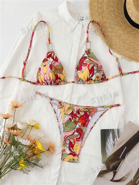 Shein Swim Vcay Women Tropical Plant Print Bikini Set Sexy Two Pieces Swimsuit For Vacation