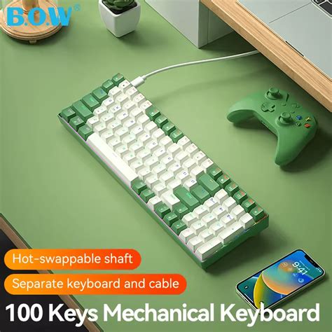 BOW G100U Mechanical Keyboard 100 Keys ABS Hot Swappable Mixed Light Detachable Type C Wired