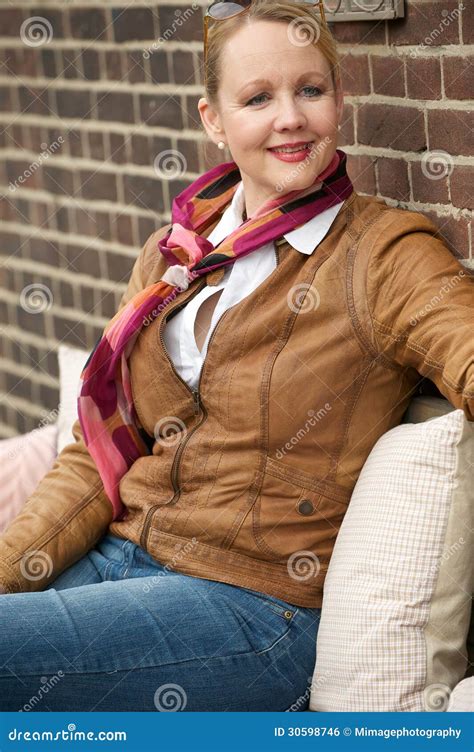 Beautiful Mature Woman Smiling Outdoors Stock Photo Image Of Middle Older