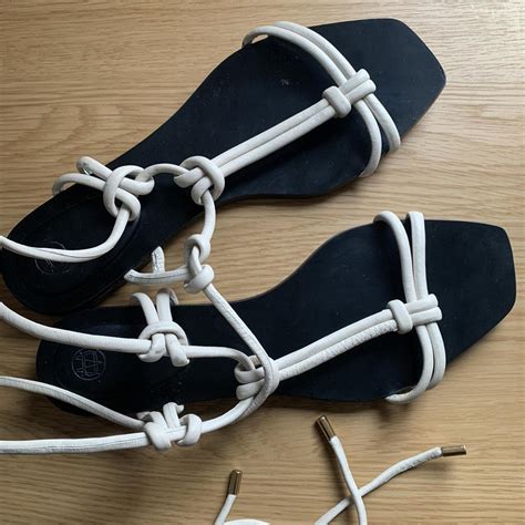 Massimo Dutti sandals with lace up straps, in off... - Depop
