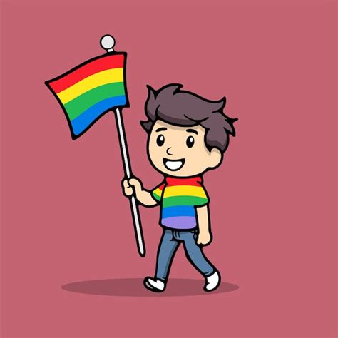 Gay Yendo Por La Carretera Sosteniendo La Bandera Lgbt Vector Premium Generado Con IA