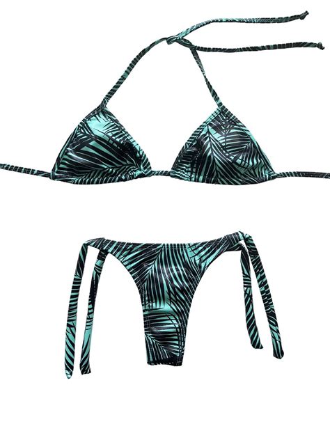 Tropical Print Hang Glider Bikini Designer Swimsuit Beachwear Thong Set Adjustable Side Ties