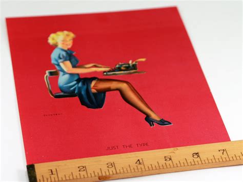 Vintage Elvgren Pin Up Pin Up Girl Secretary Typist Red Nude Nylons Stockings Titled Just My