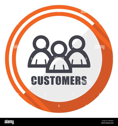 Customers Flat Design Orange Round Vector Icon In Eps 10 Stock Vector