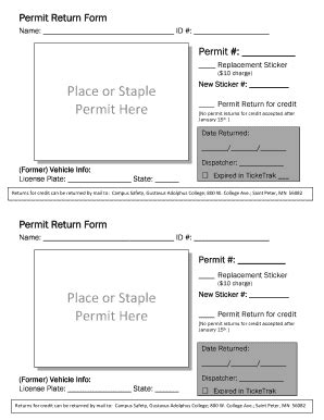 Fillable Online Gustavus Place Or Staple Permit Here Place Or Staple