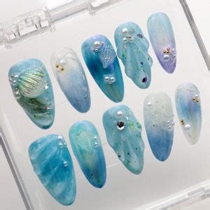3d Sea Shell Wave Almond Press On Nailscustom Freestyle Nail Setfalse
