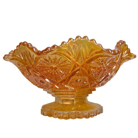 Imperial Fancy Flowers Marigold Compote Carnival Glass Showcase