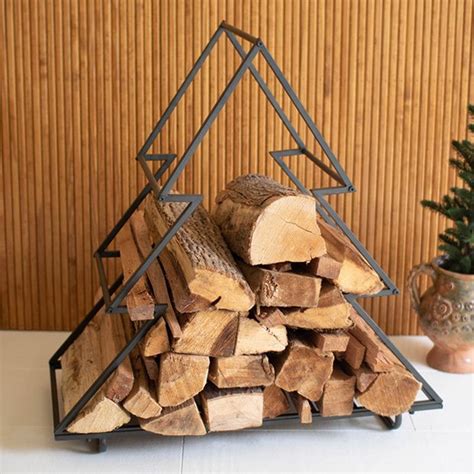 Christmas Tree Fire Log Holder Antique Farmhouse