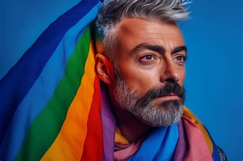 Premium Ai Image Expressive Pride Photo Of A Gay Man With A Rainbow Flag Pride Month
