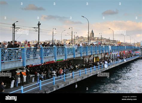 Galata bridge full of fishermen. Istanbul, Turkey Stock Photo - Alamy