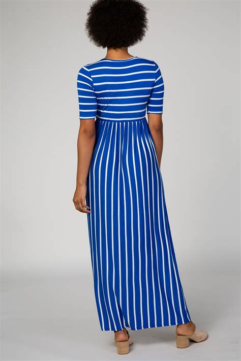 Royal Blue Striped Half Sleeve Maxi Dress Pinkblush