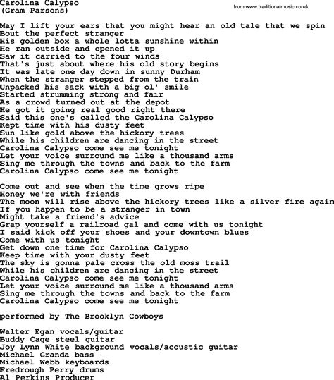 Carolina Calypso, by The Byrds - lyrics with pdf