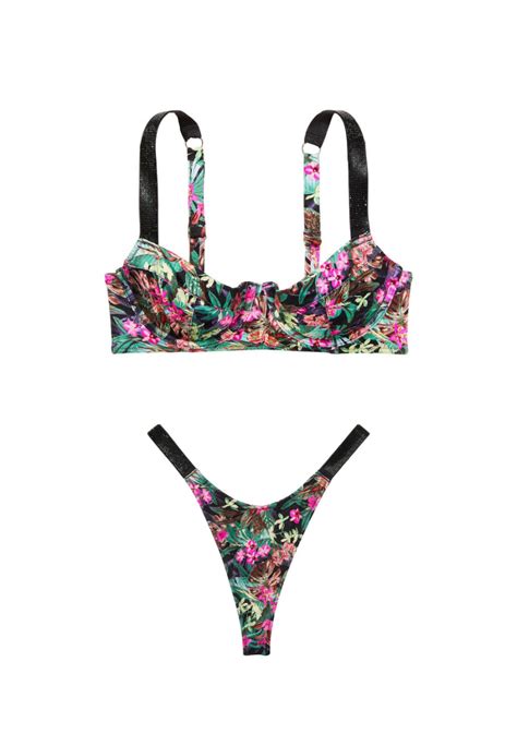 Купальник Wicked Bikini Top Shine Strap Black Palm Вікторія Сікрет ціна в Україні Купити