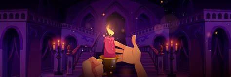 Hand Holding Candle In Medieval Castle Corridor Vector Image