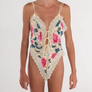 Floral Lace Bodysuit S Victoria S Secret Lingerie Teddy Romper Ribbon Bow One Piece Sleeveless