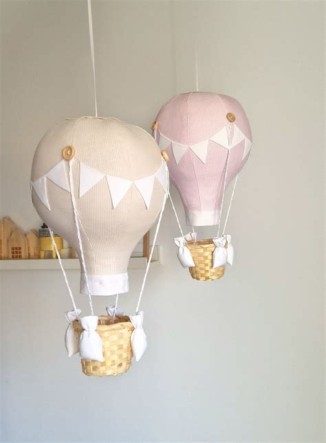 Set Of 2 Hot Air Balloons Beige And Pink Set Baby Shower Gift Travel Theme Nursery Decor