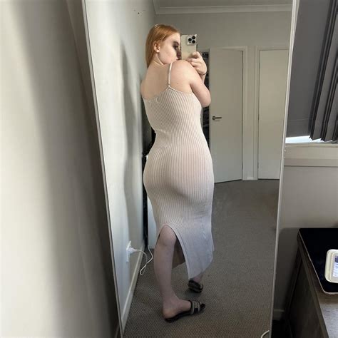 Nude Lucy Cream Ribbed Midi Dress Size Small Great Depop