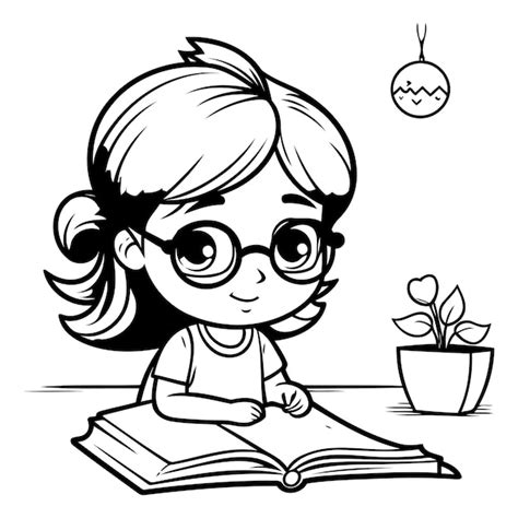 Chica linda leyendo un libro vector de ilustración de dibujos animados