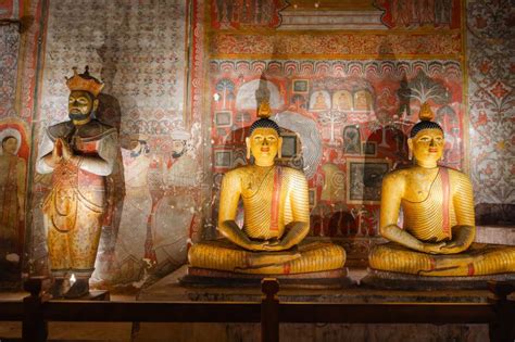 Dambulla Golden Cave Temple: Buddha Statues Carved on the Rocks. Stock ...