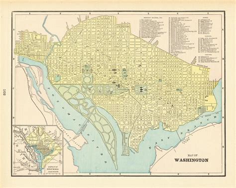 Old Map Of Washington City Plan Antique Fine Etsy