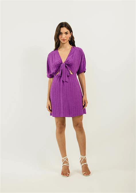 Vestido Zinco Curto Decote V Amarração Frente Roxo