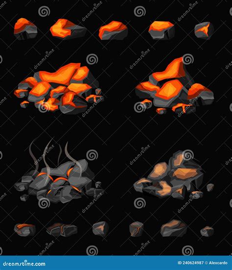 Fire Coal Burning Dark Natural Hot Power Energy Glowing Stones From Fireplace Stock Vector