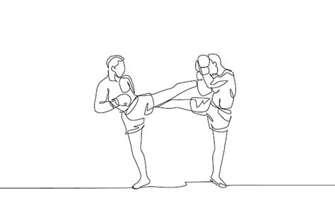 Um Desenho Cont Nuo De Um Jovem Atleta Esportivo De Kickboxer Lutando