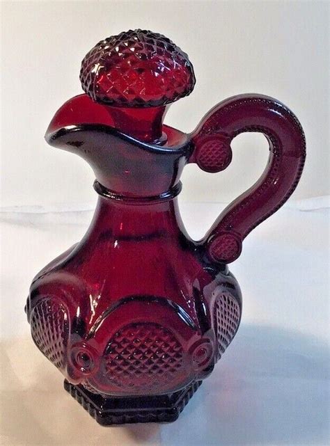 Vintage Avon 1876 Ruby Red Glass Cape Cod Cruet Bottle Pitcher With