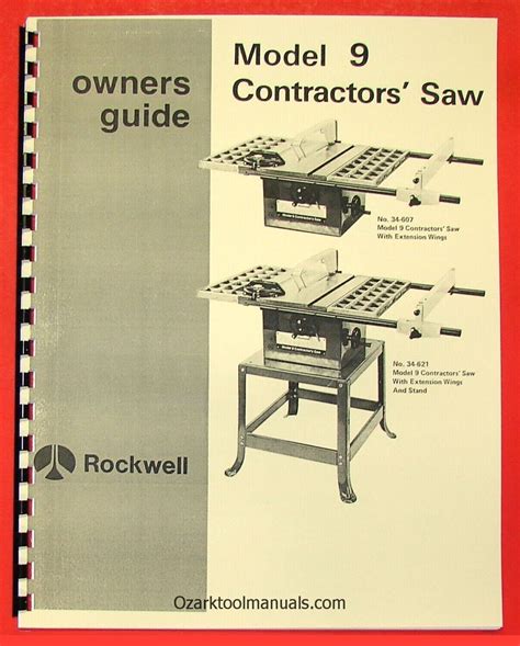 Rockwell Model 9 Contractors Table Saw Owner Operators And Parts Manual