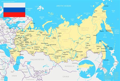 Russia Map with Rivers and Lakes