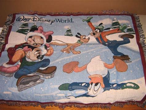 Walt Disney World Throw Afghan Mickey Minnie Donald Duck Ice Skating