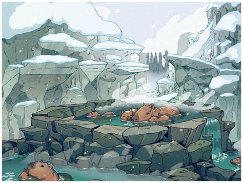 Capybara Hot Springs Illustration