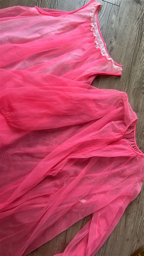 Vtg S Neon Coral Nylon Lingerie Set Gem