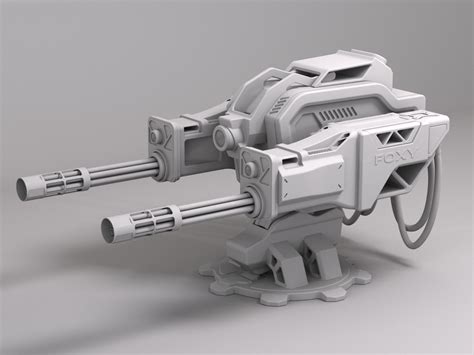 Sci Fi Machine Gun Turret Minigun Military Weapon Robot 3d Model Cgtrader