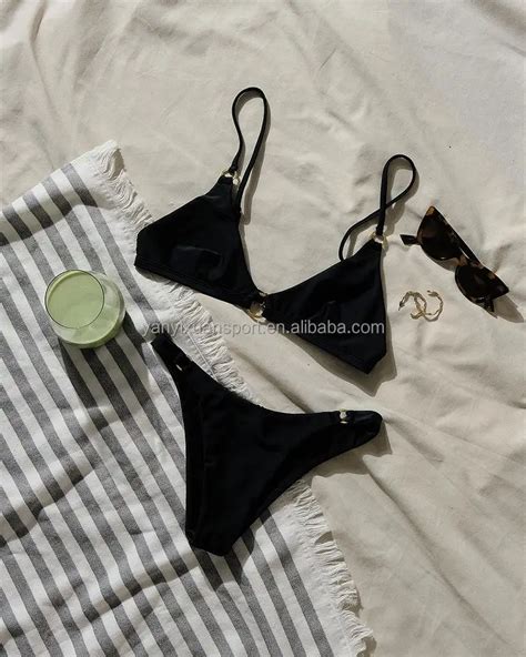 Custom Logo Label Tag Frill Trim Tie Side Bikini Swimsuit 2020 Brazilian Swimwear Buy 2021