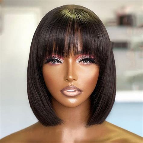 Short Straight Hair Bob Wigs Brazilian Human Hair Wig With Bangs Remy